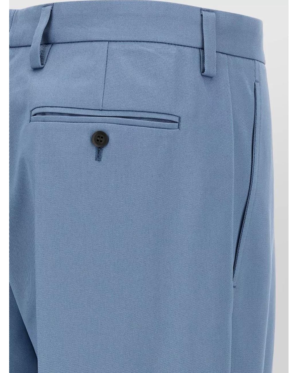 Prada Blue Cotton Straight-Leg Suit Trousers