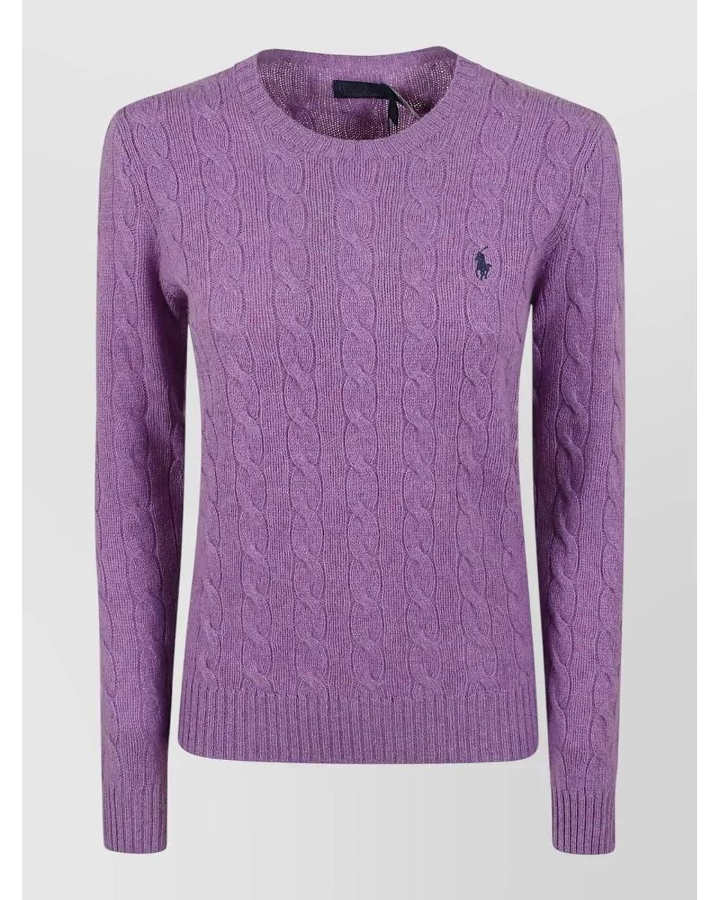 Polo Ralph Lauren Purple Cashmere Wool Cable-Knit Crew-Neck Long-Sleeve Sweater