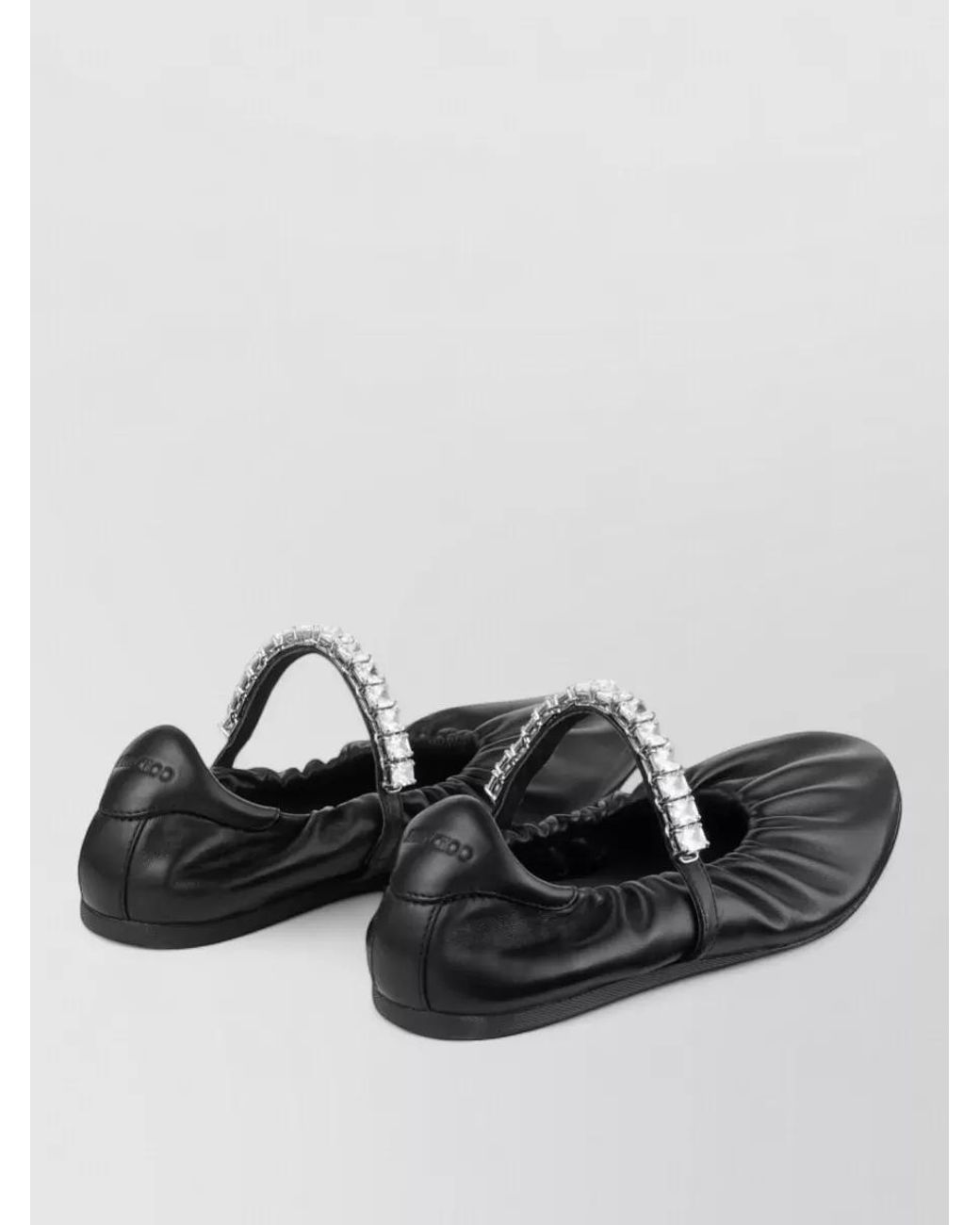 Jimmy Choo Black Crystal Embellished Leather Ballerina Shoes