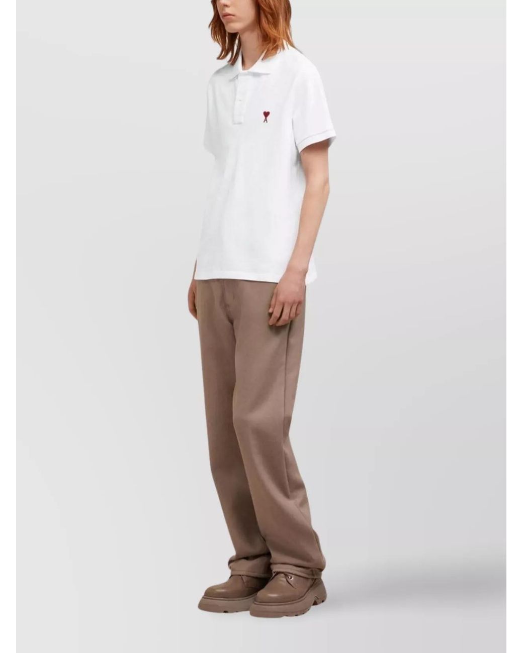AMI White Organic Cotton Piqué Polo Shirt for men