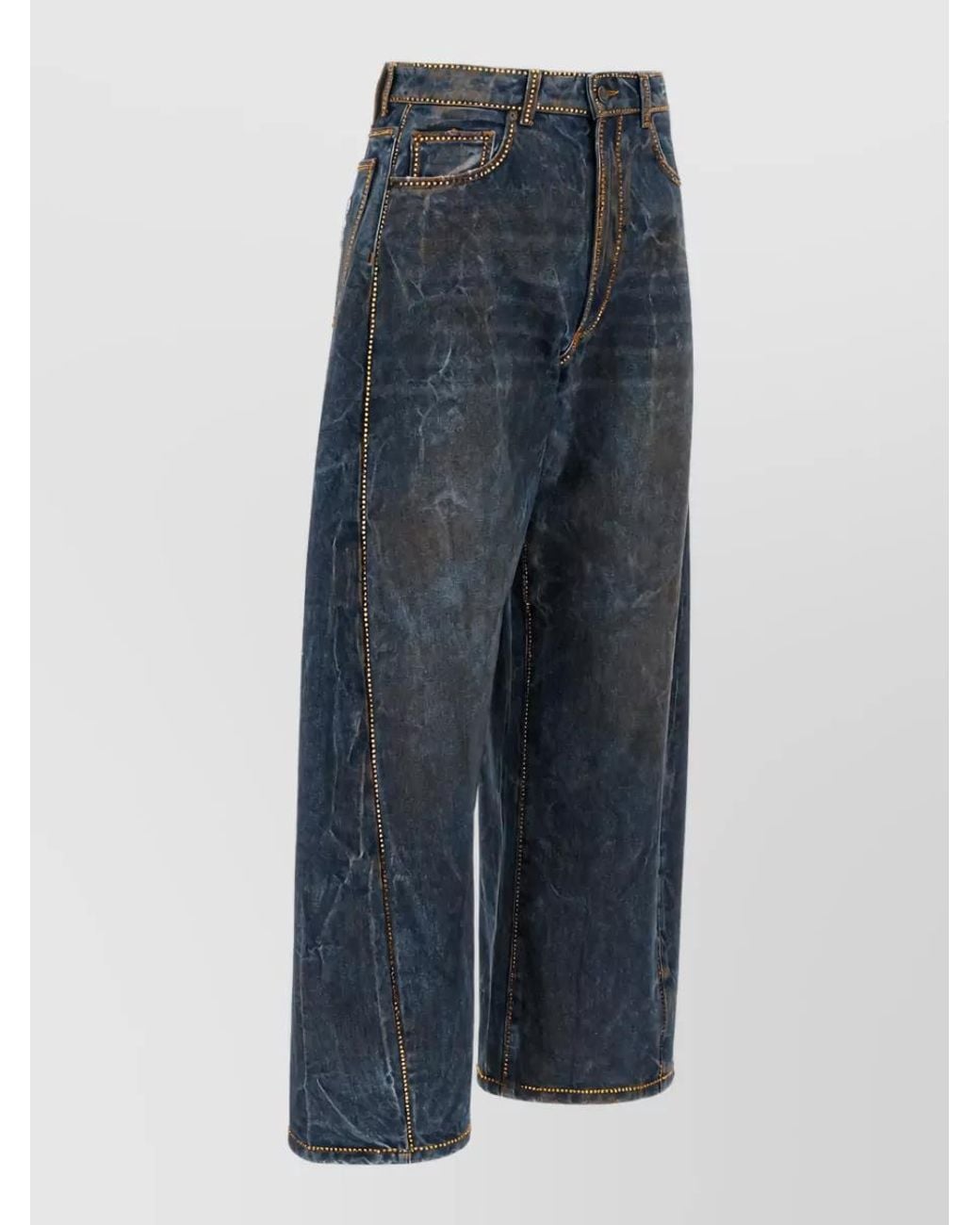 GIUSEPPE DI MORABITO Blue Rhinestone Wide-Leg Denim Jeans