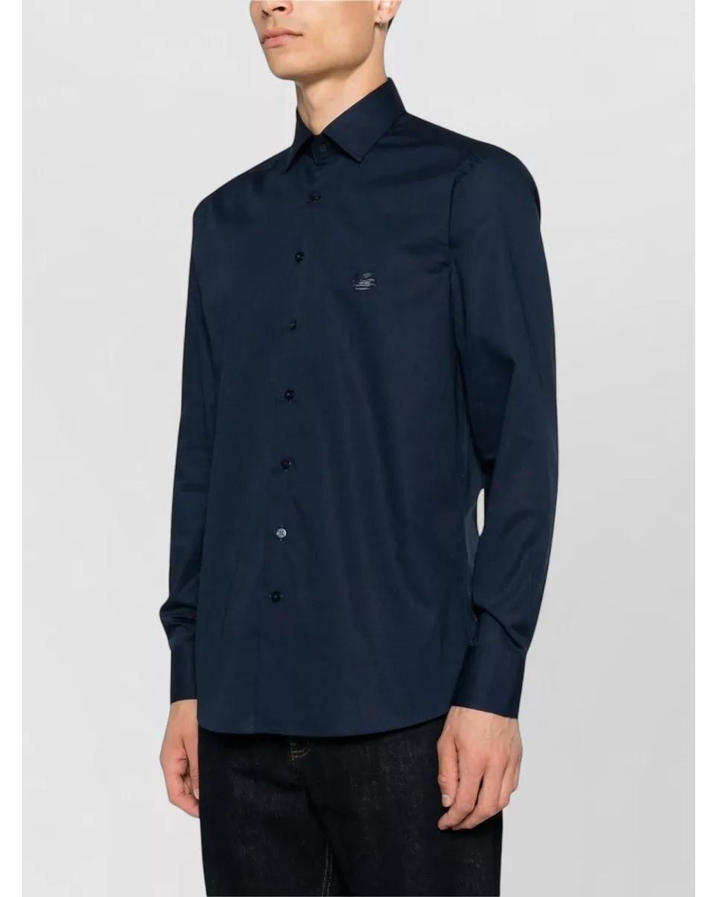 Etro Blue Cotton Long-Sleeve Shirt for men