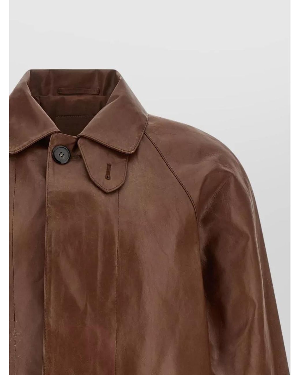 Prada Brown Leather Single-Breasted Coat for men