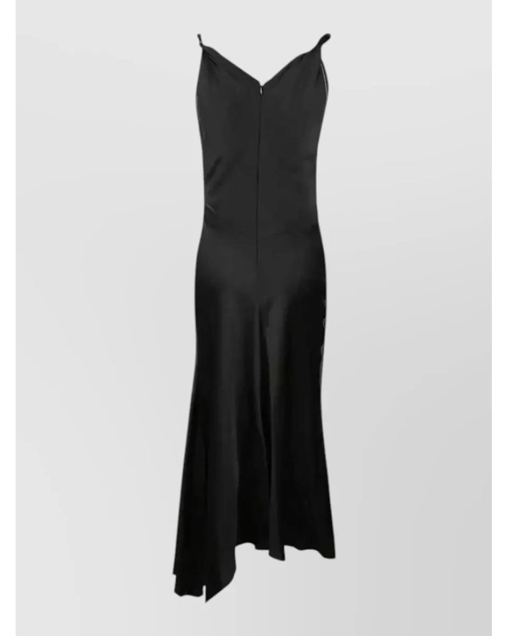 Victoria Beckham Black Ruffled V-Neck Short-Sleeve Midi Dress