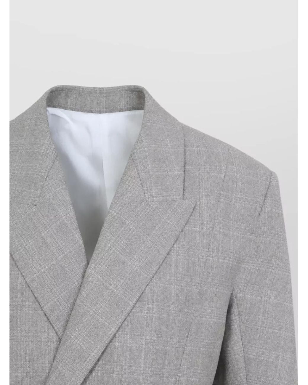 Bottega Veneta Gray Cotton Checked Double-Breasted Suit Jacket