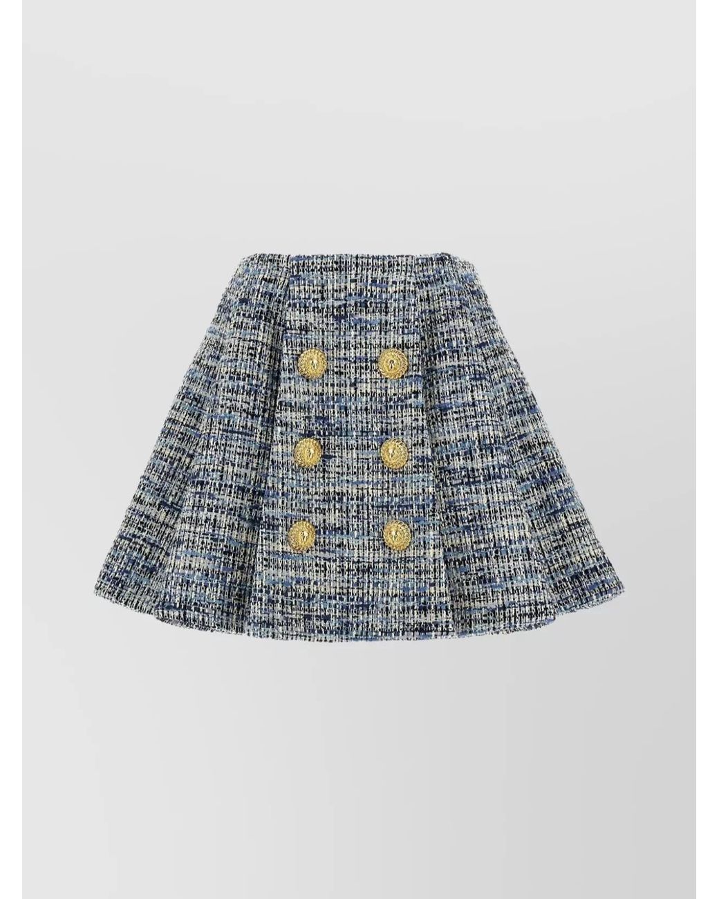 Balmain Blue High-Rise Pleated Tweed Mini Skirt