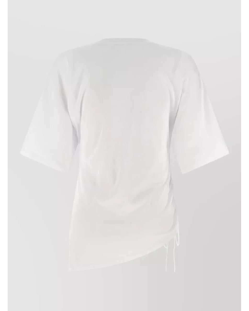 Balmain White Club Graphic T Shirt Asymmetric Hem Drawstring