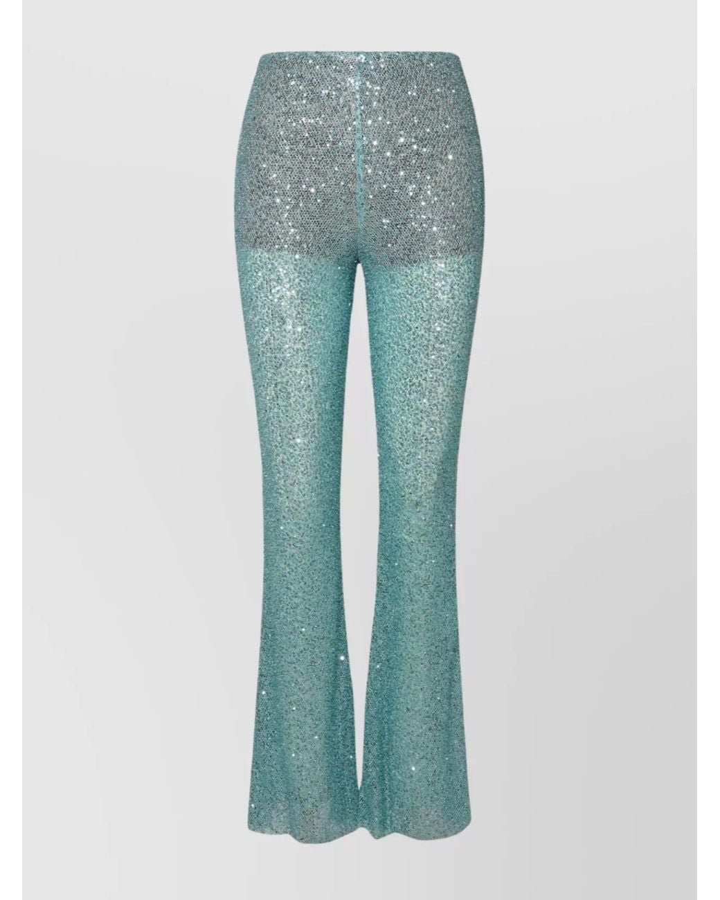 Self-Portrait Blue Elastic Waistband Flared Trousers With Sequined Embellishments