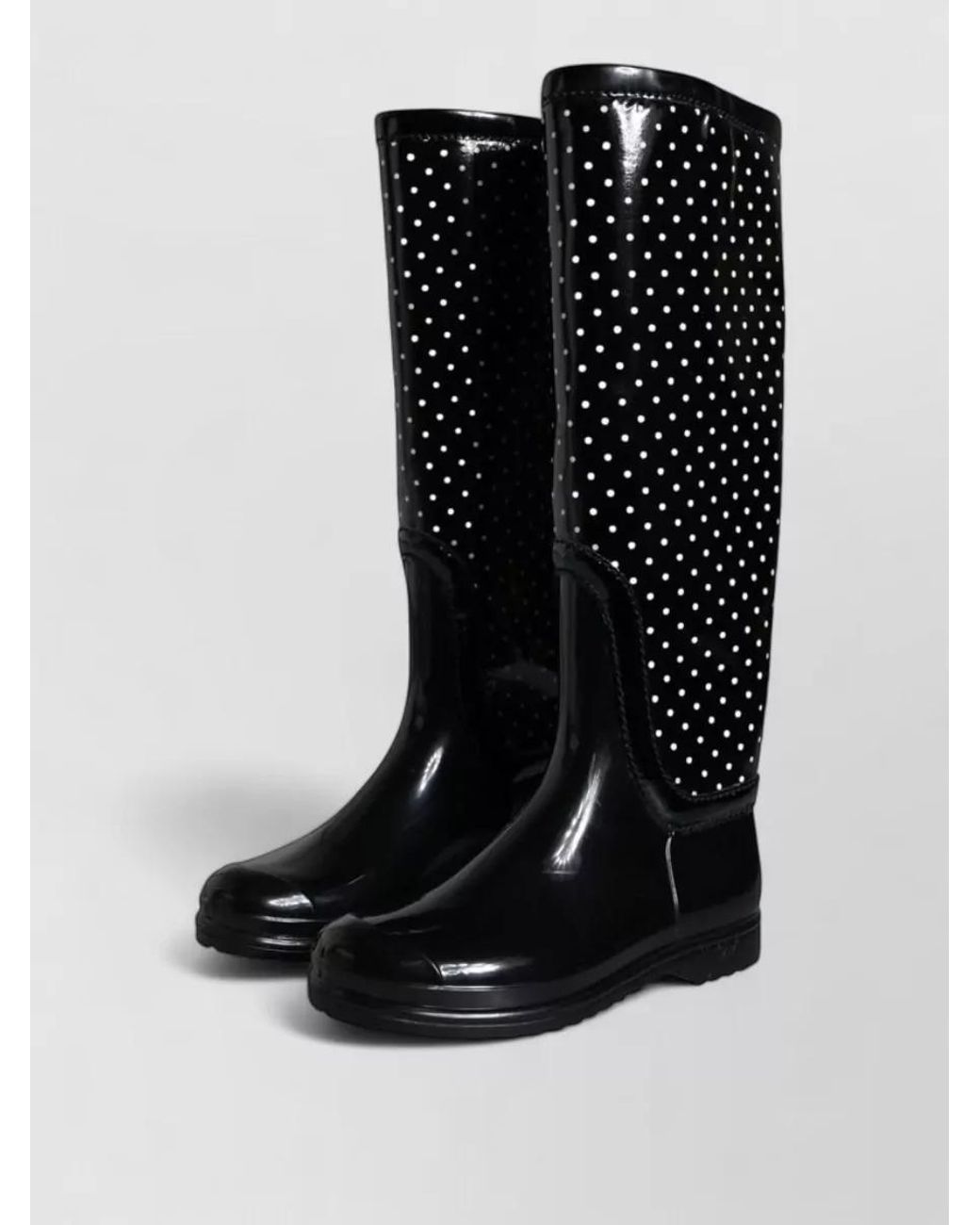 Dolce & Gabbana Black Polka Dot Rubber Knee-High Rain Boots