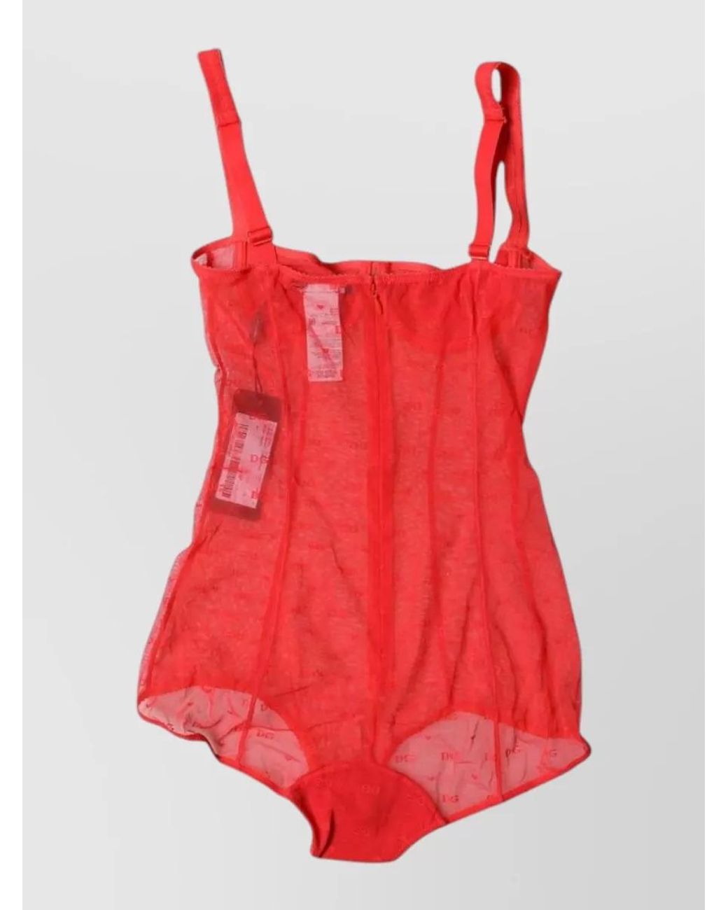 Dolce & Gabbana Red Mesh Balconette Bodysuit