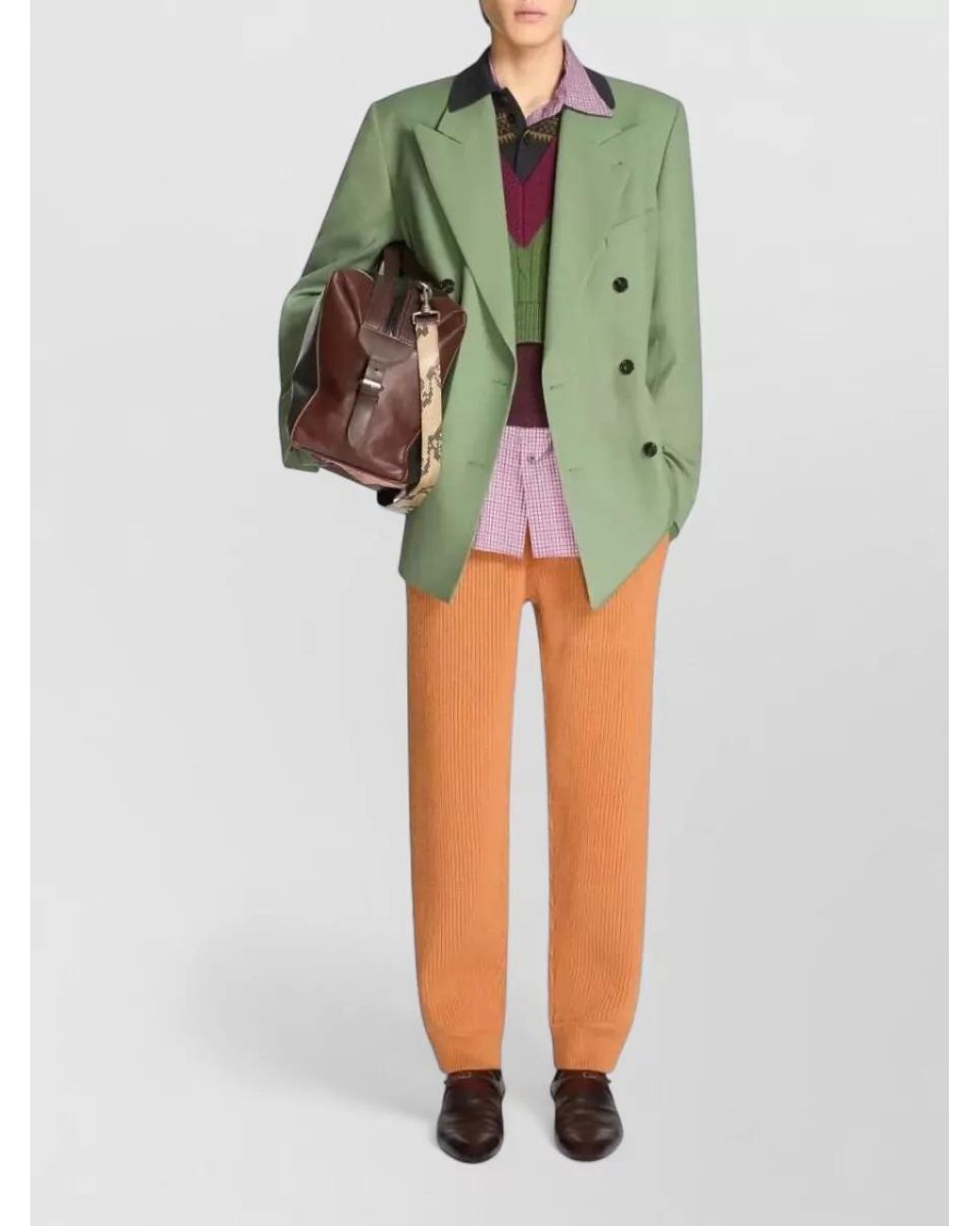 Dries Van Noten Green Wool Oversized Double-Breasted Blazer for men
