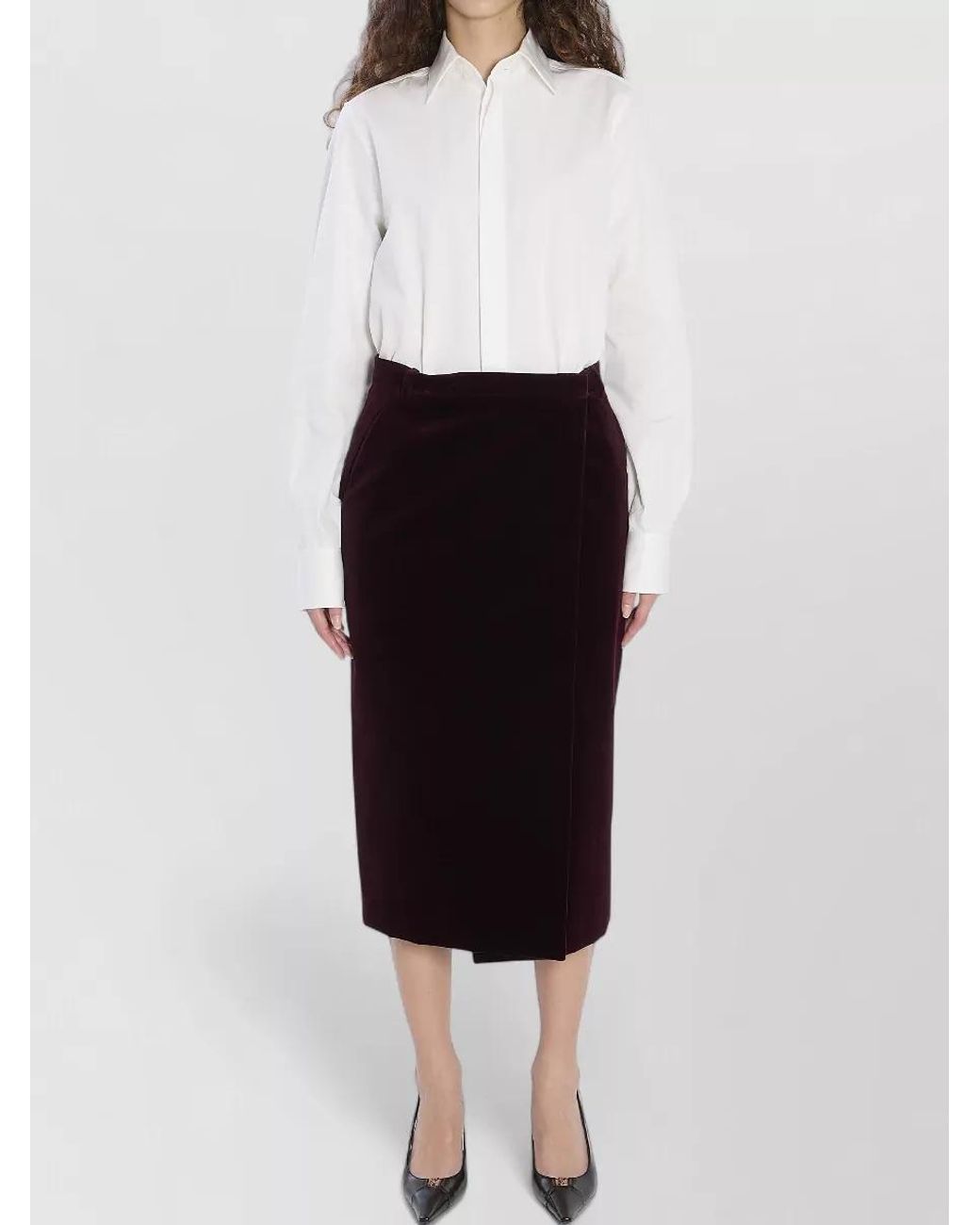Saint Laurent Black Cotton Midi Wrap Skirt