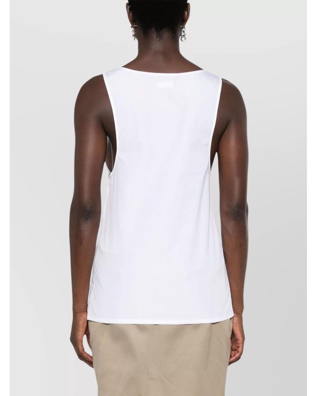 Saint Laurent White Cotton Poplin Sleeveless U-Neck Top