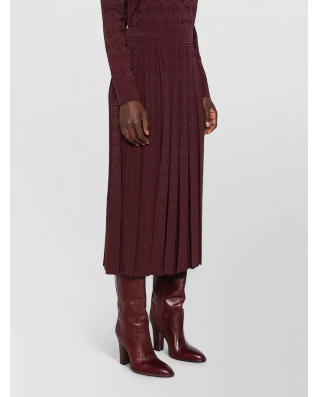 Tory Burch Purple Logo-Monogram Pleated Midi Skirt