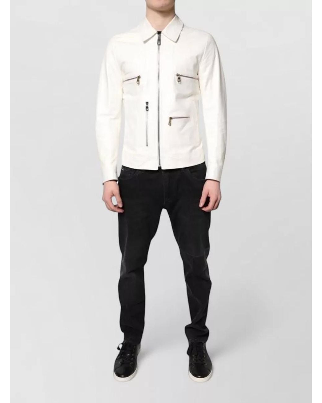 Dolce & Gabbana White Shearling Biker Coat for men
