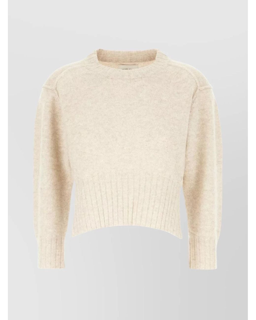 Loulou de Saison White Cashmere Ribbed Crew-Neck Short Sweater