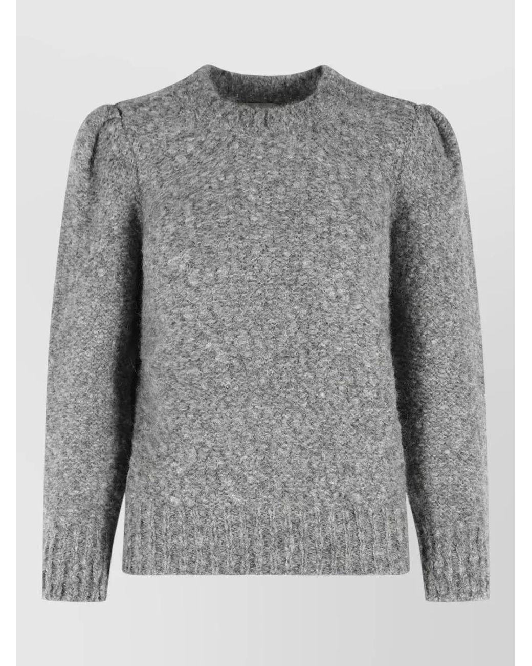 Isabel Marant Gray Wool Blend Textured Knit Crew Neck Sweater
