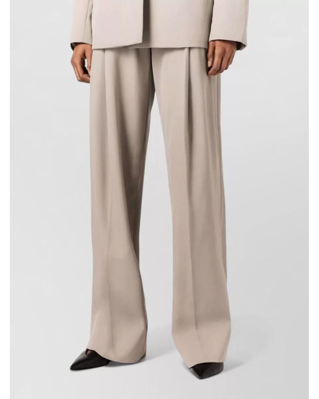 Stella McCartney Natural Wool Pleated Straight-Leg Trousers