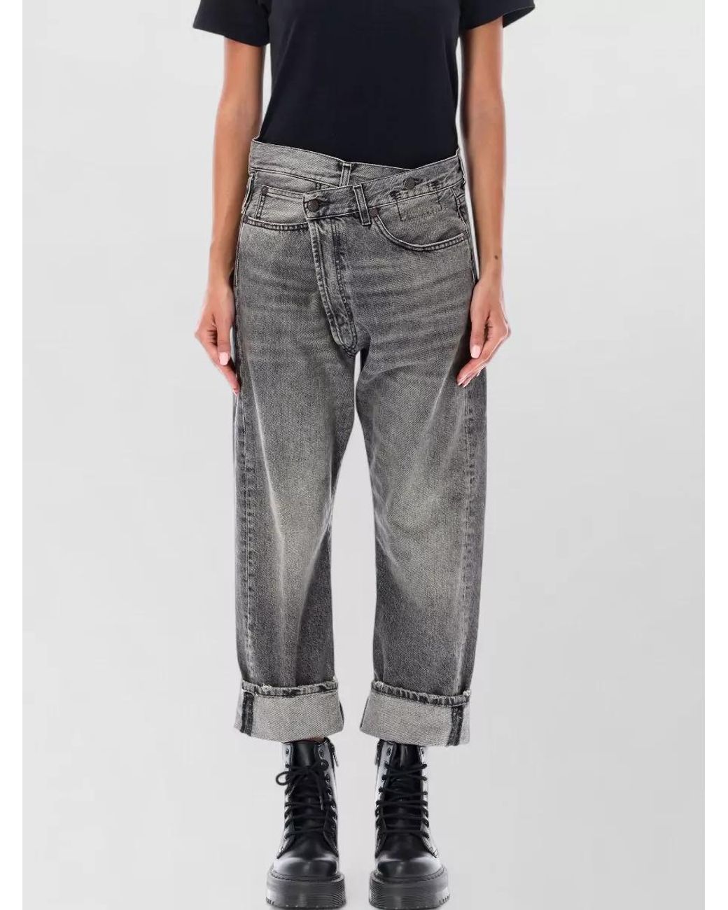 R13 Gray Cotton Relaxed-Fit Crossover Jeans