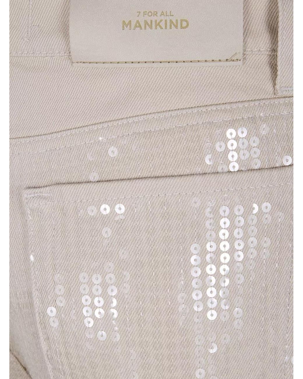 7 For All Mankind White Cotton High-Rise Sequin Wide-Leg Trousers
