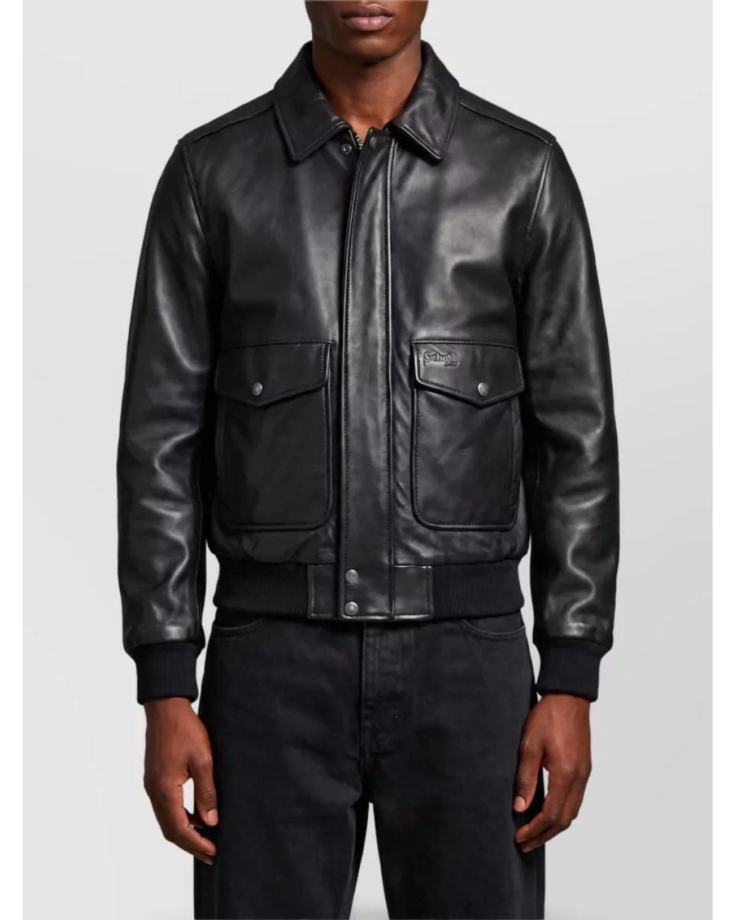 Schott Nyc Black Leather Aviator Bomber Jacket for men