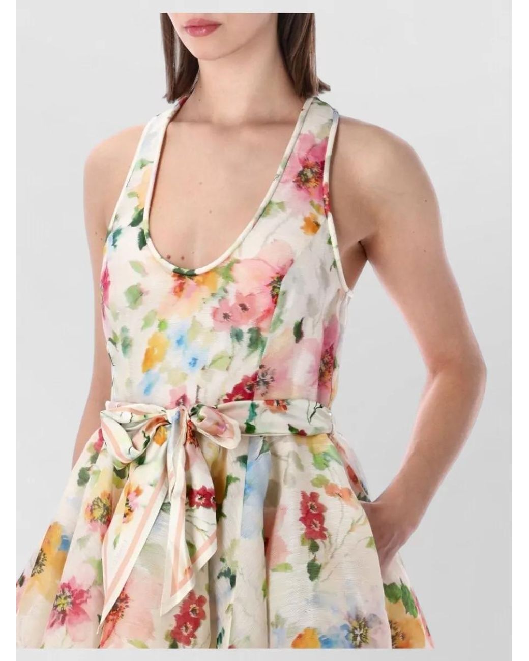 Zimmermann Multicolor Silk Linen Halterneck Flared Mini Dress