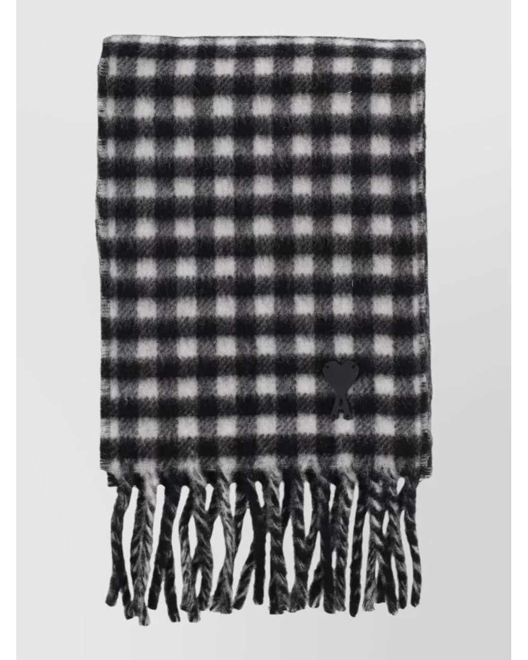 AMI White Checked Wool Scarf