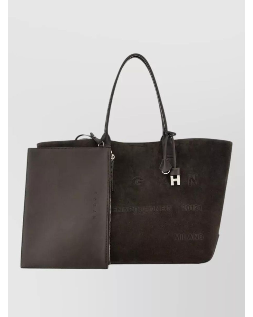 Hogan Black Medium Suede Leather Tote Bag