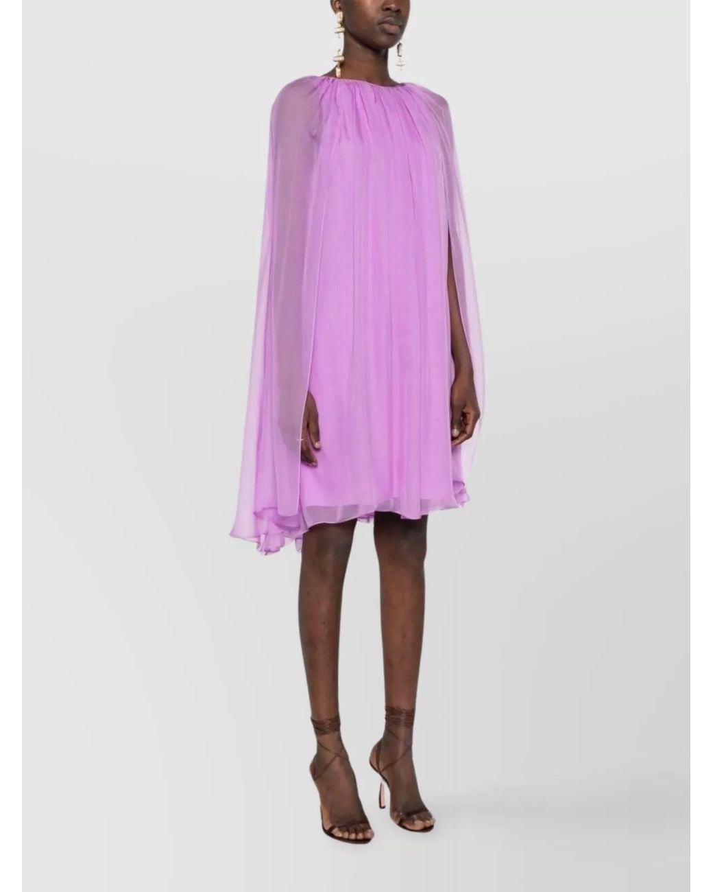 Max Mara Pink Silk Pleated Cape-Layer Sleeveless Knee-Length Dress