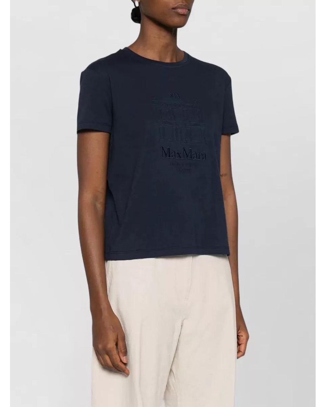 Max Mara Blue Embroidered Cotton Crew-Neck T-Shirt