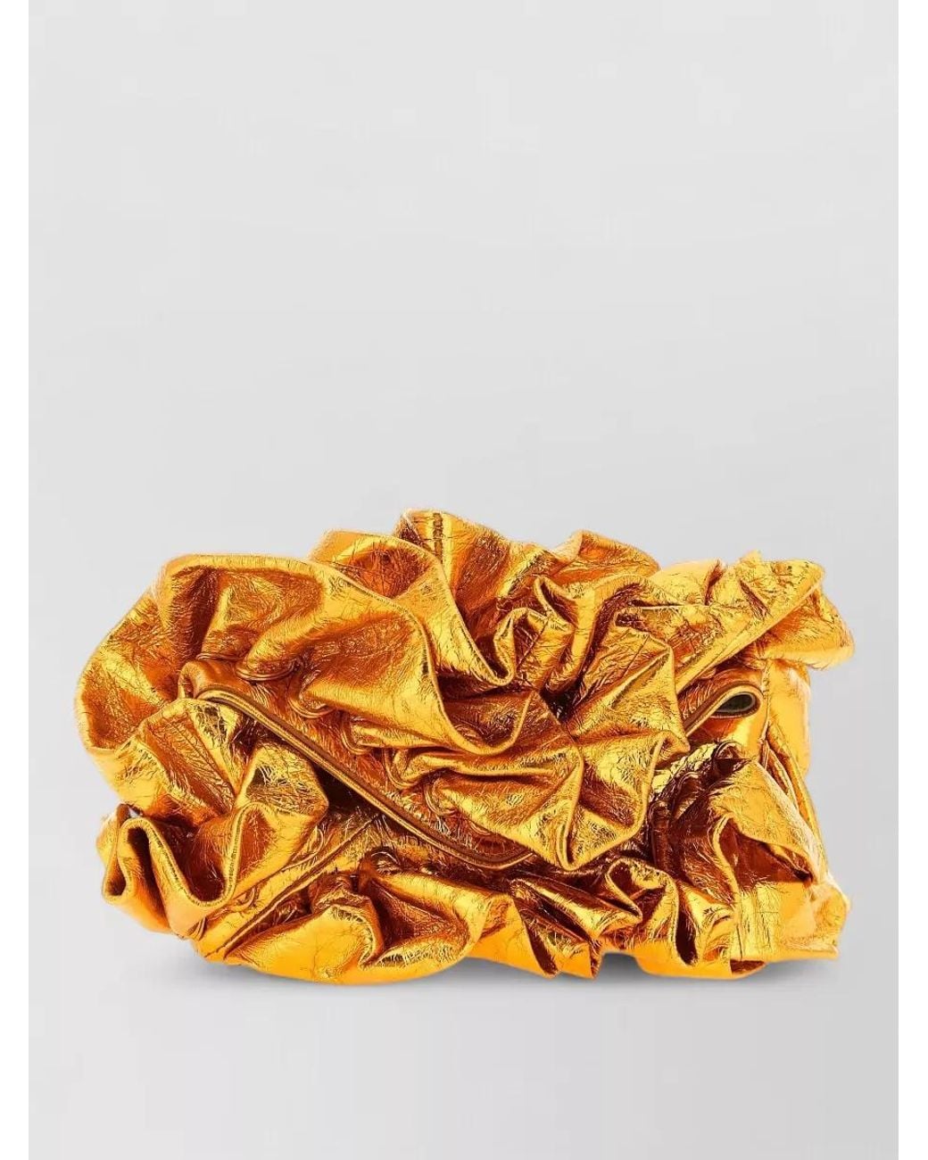 Dries Van Noten Orange Leather Ruffle Clutch Bag