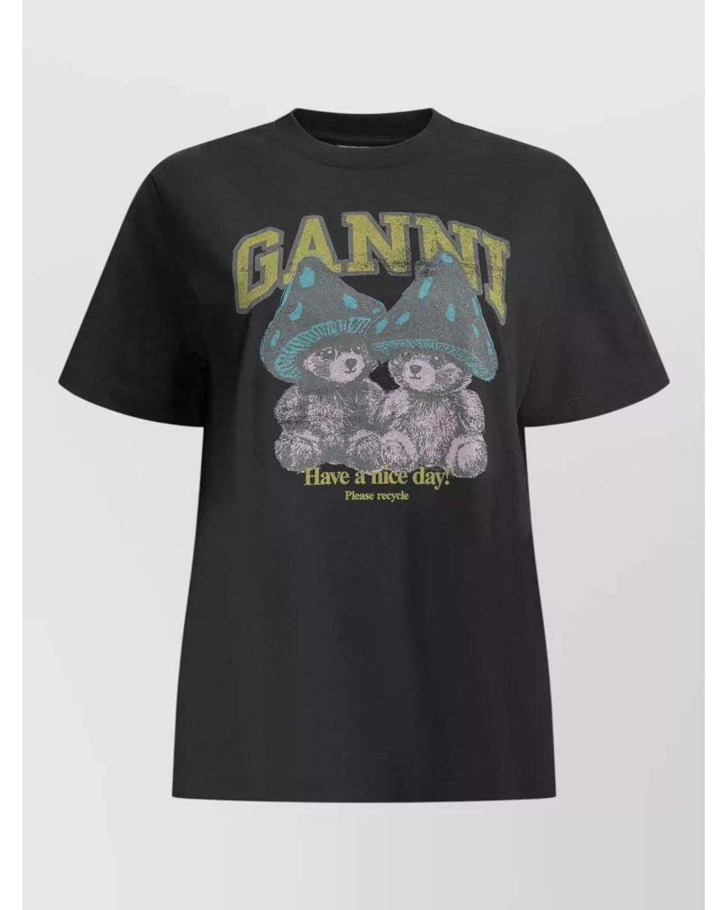 Ganni Black Graphic Cotton Crew-Neck Short-Sleeve T-Shirt