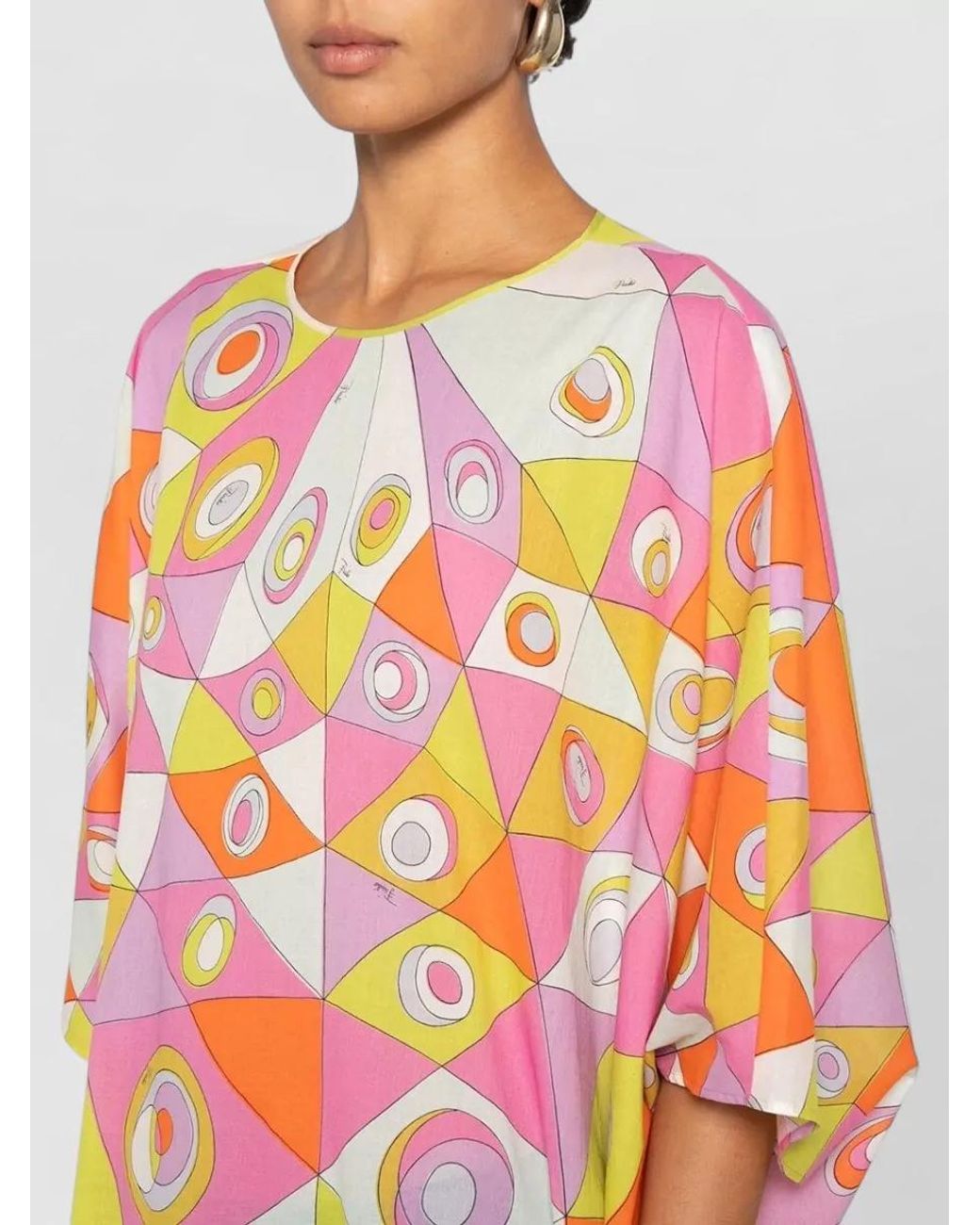 Emilio Pucci White Cotton Printed Maxi Kaftan Dress
