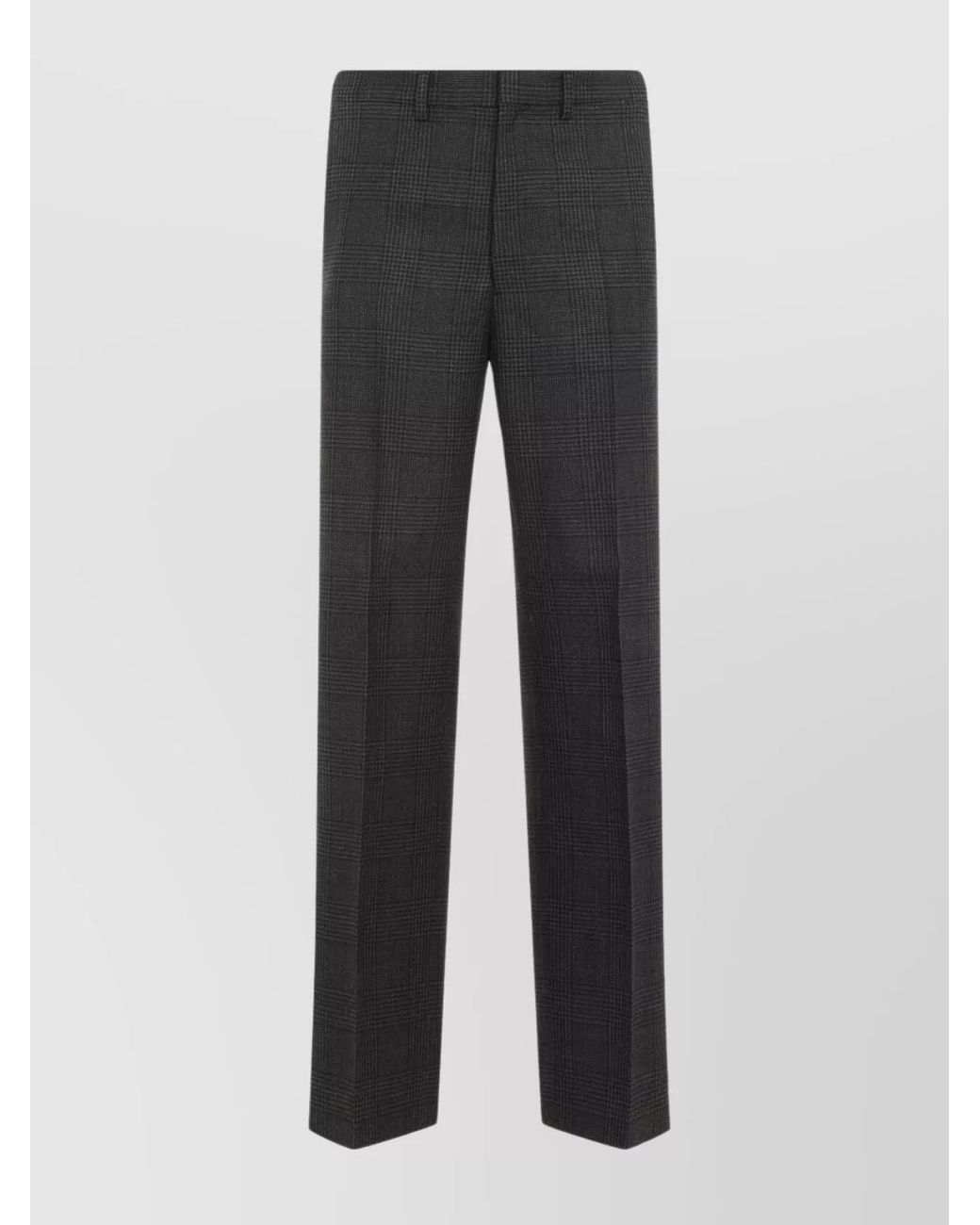 Prada Gray Checked Virgin Wool Straight-Leg Trousers for men