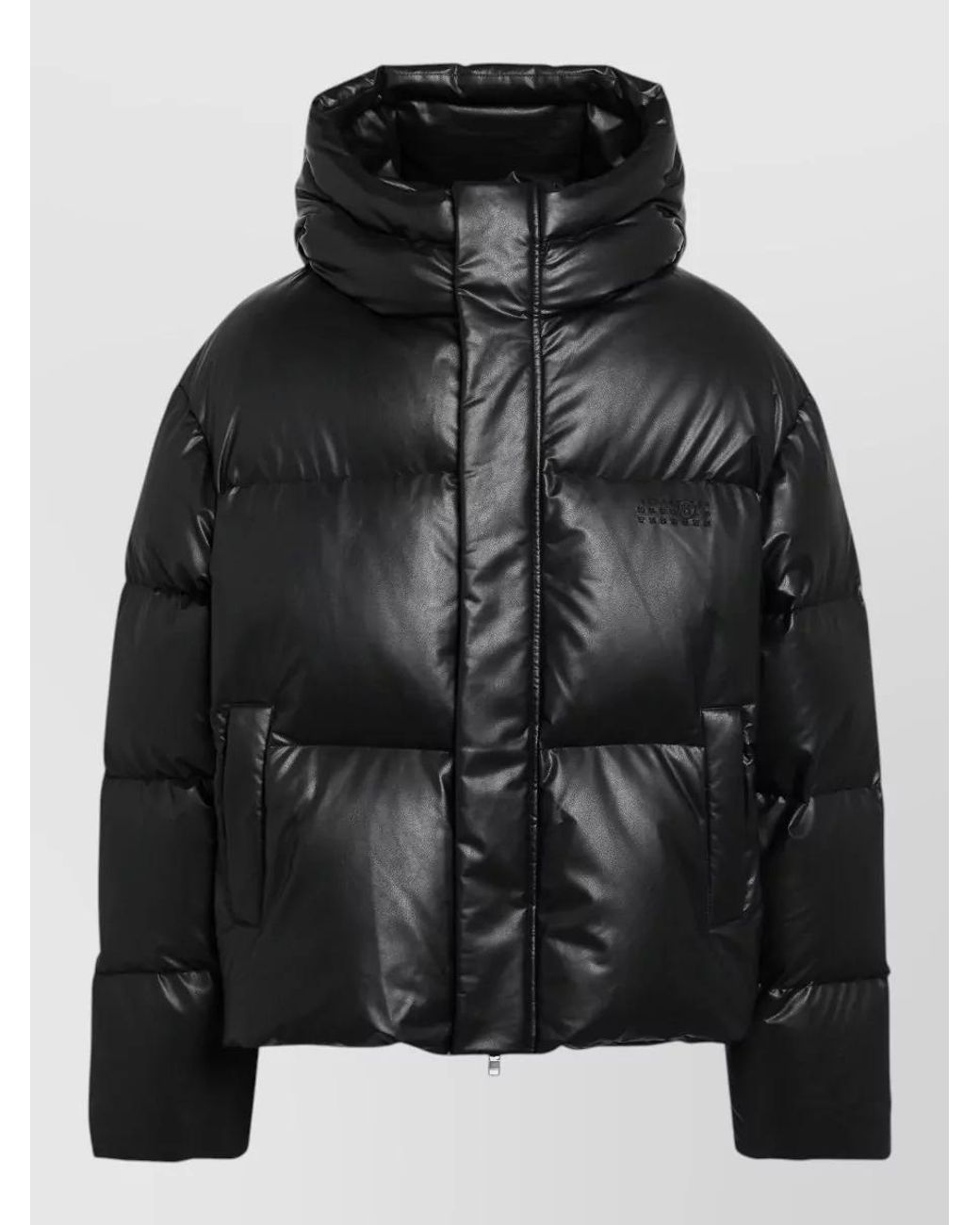MM6 by Maison Margiela Black Lacquered Quilted Down Hooded Jacket for men