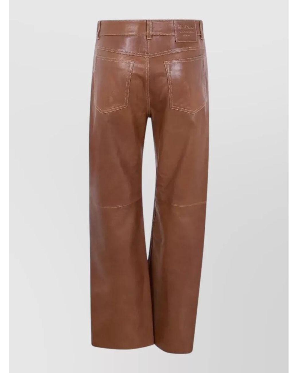 Max Mara Brown Leather Straight-Leg Trousers
