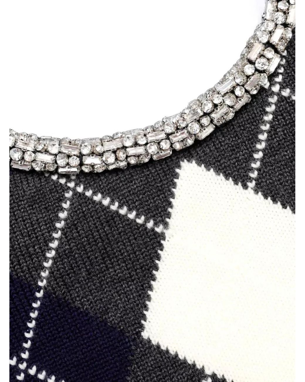 Self-Portrait Multicolor Wool Argyle Crystal-Trim Knit Jumper