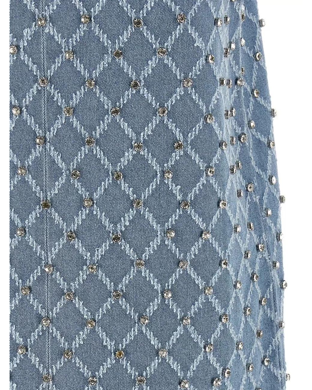 Pinko Blue Cotton Denim Crystal-Embellished Sleeveless Mini Dress