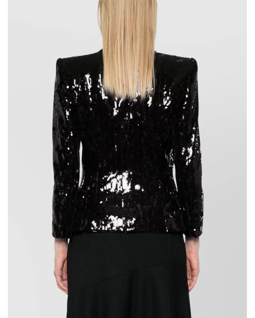 Balmain Black Glitter Satin V-Neck Blazer