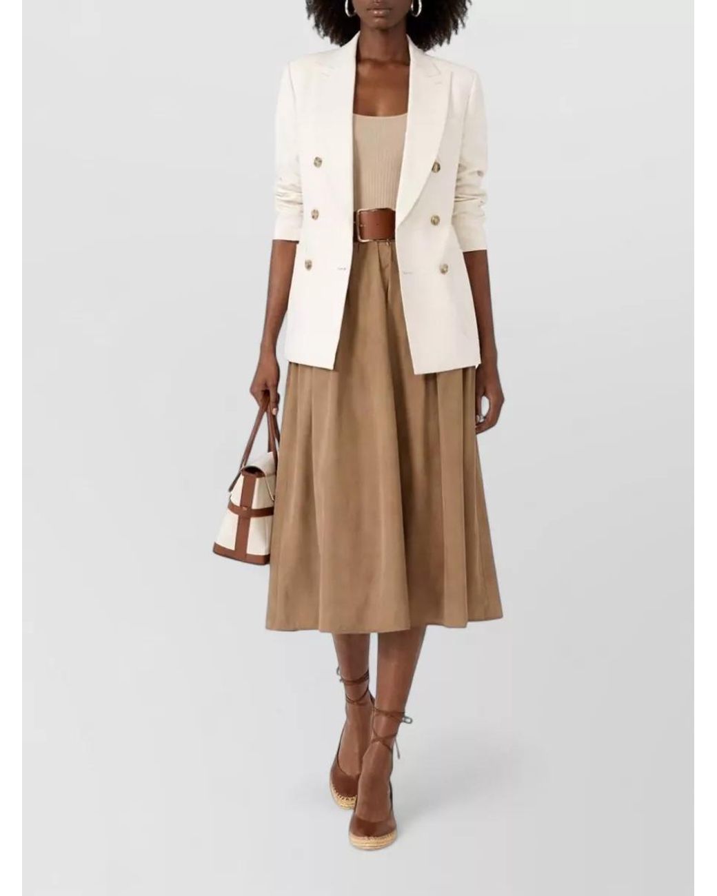 Max Mara Brown Silk Blend Midi Skirt