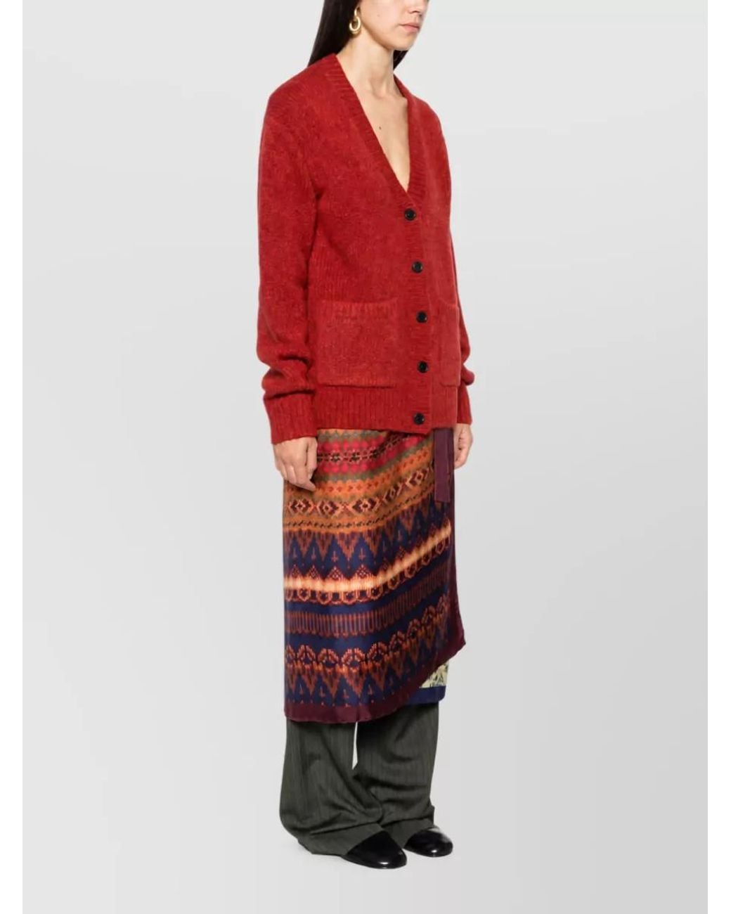 Dries Van Noten Red Alpaca-Blend Oversized V-Neck Cardigan