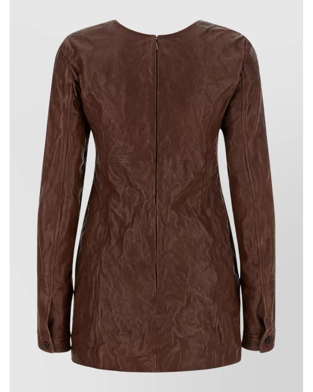 Miu Miu Brown Leather Long-Sleeve Mini Dress