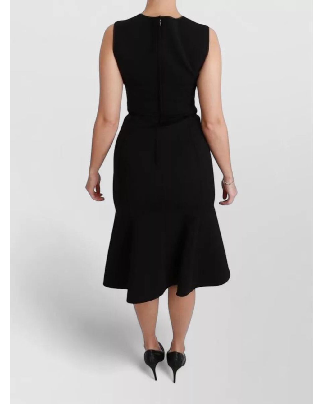 Dolce & Gabbana Black Sleeveless Wool-Blend Fit-And-Flare Midi Dress