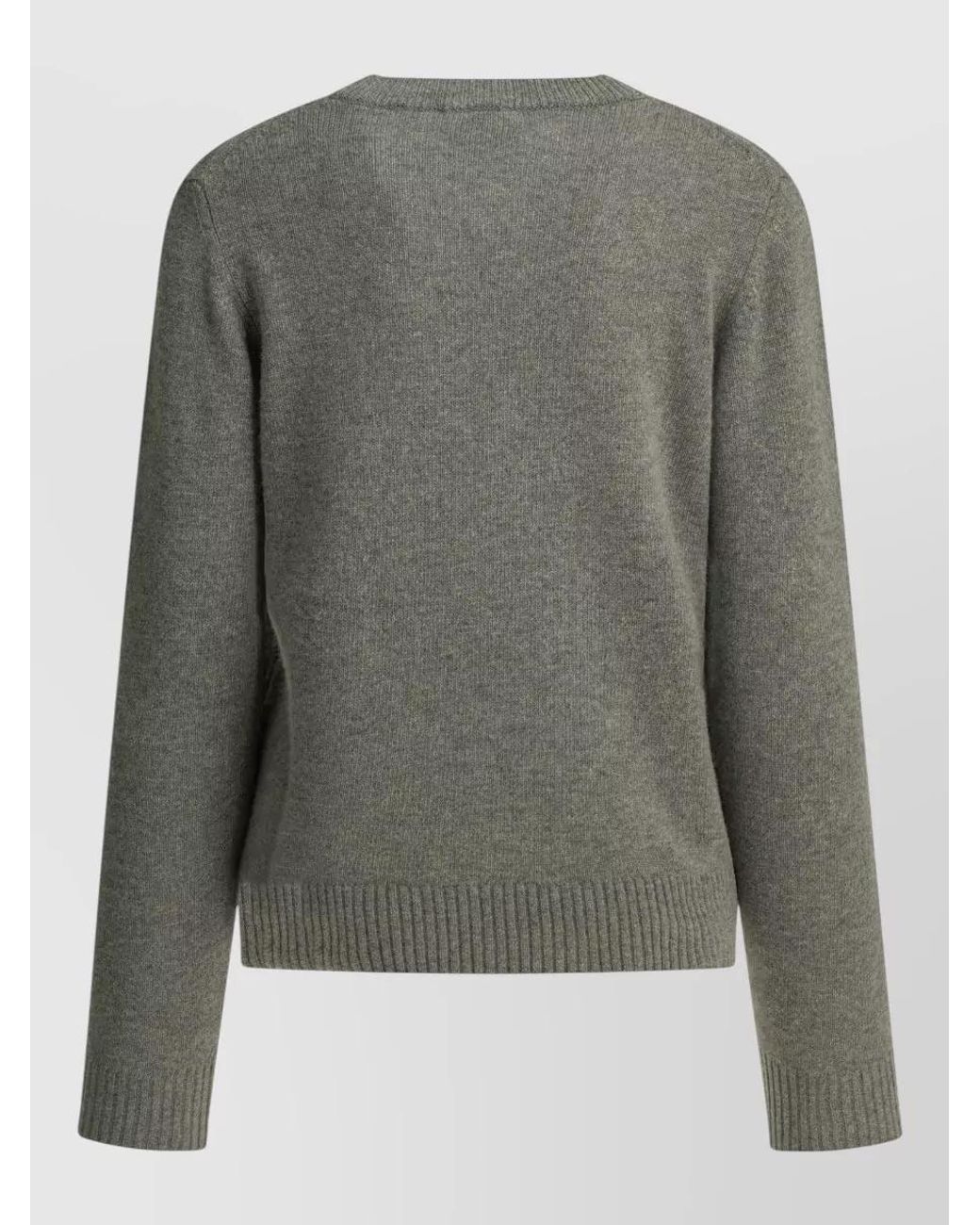 Ganni Gray Wool-Blend Intarsia Crew-Neck Sweater