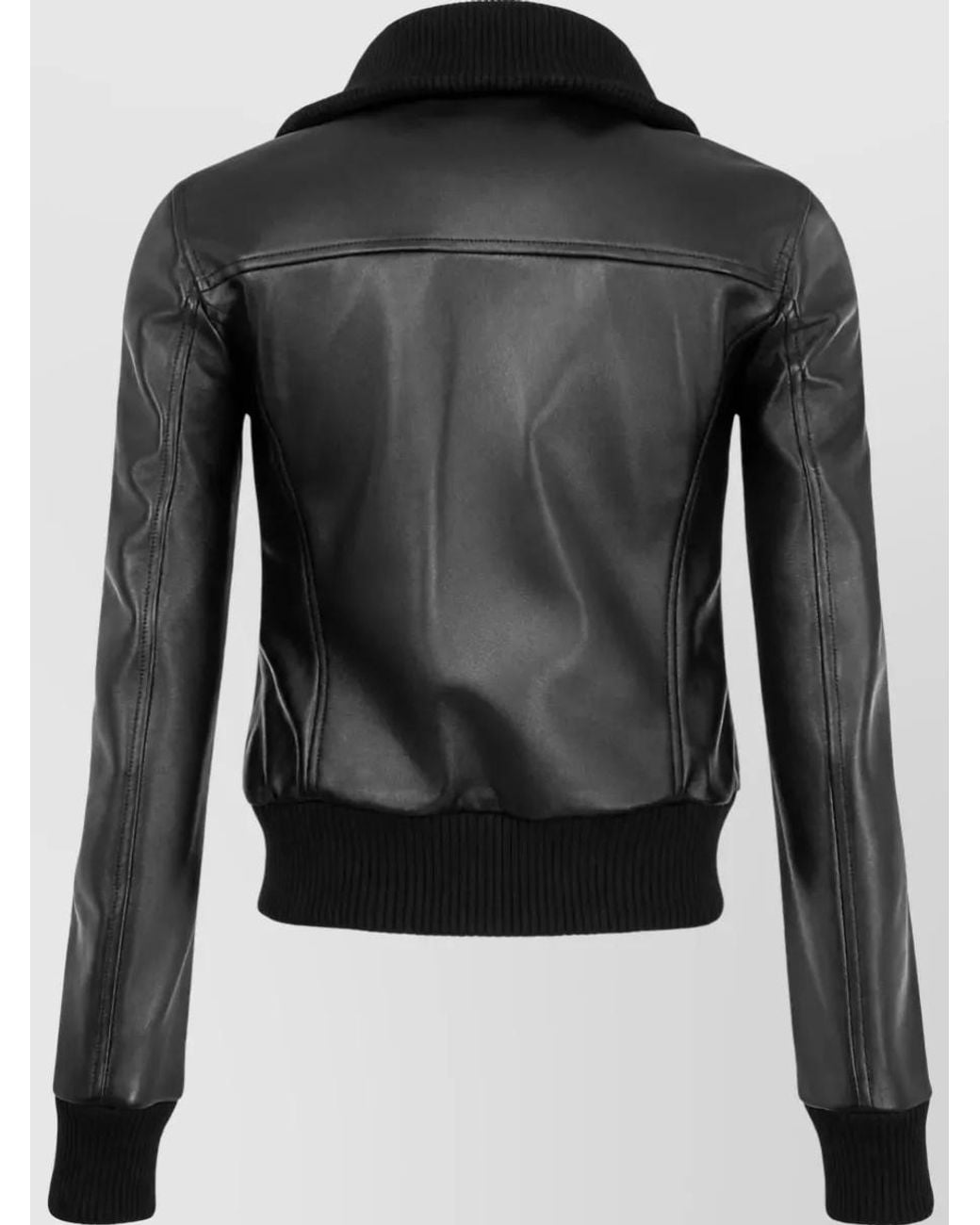 Balenciaga Black Leather High Collar Fitted Coat