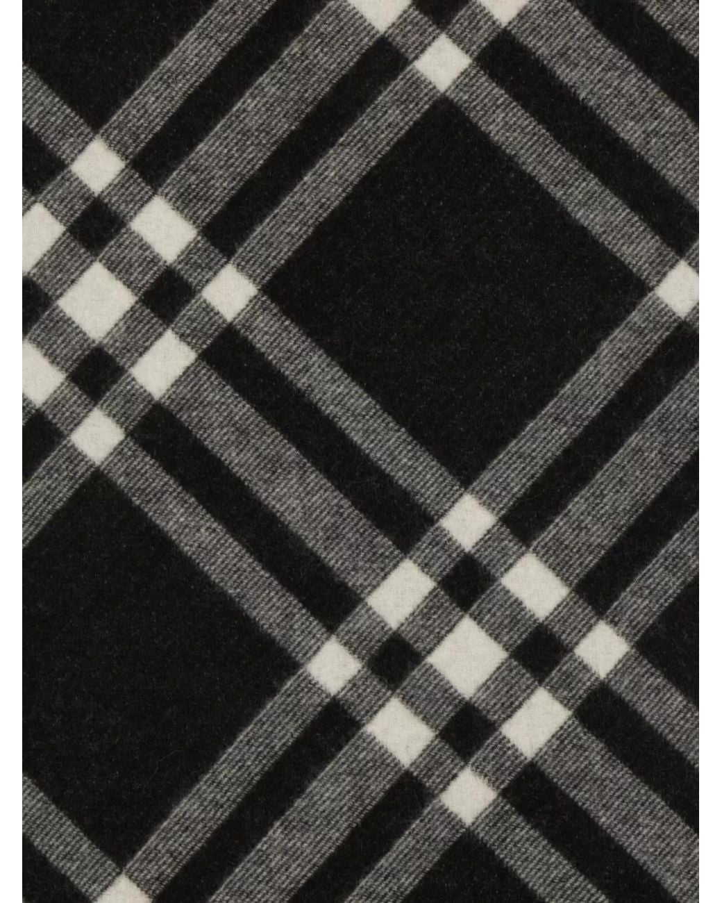 Burberry Black Checked Cashmere Reversible Fringed Scarf