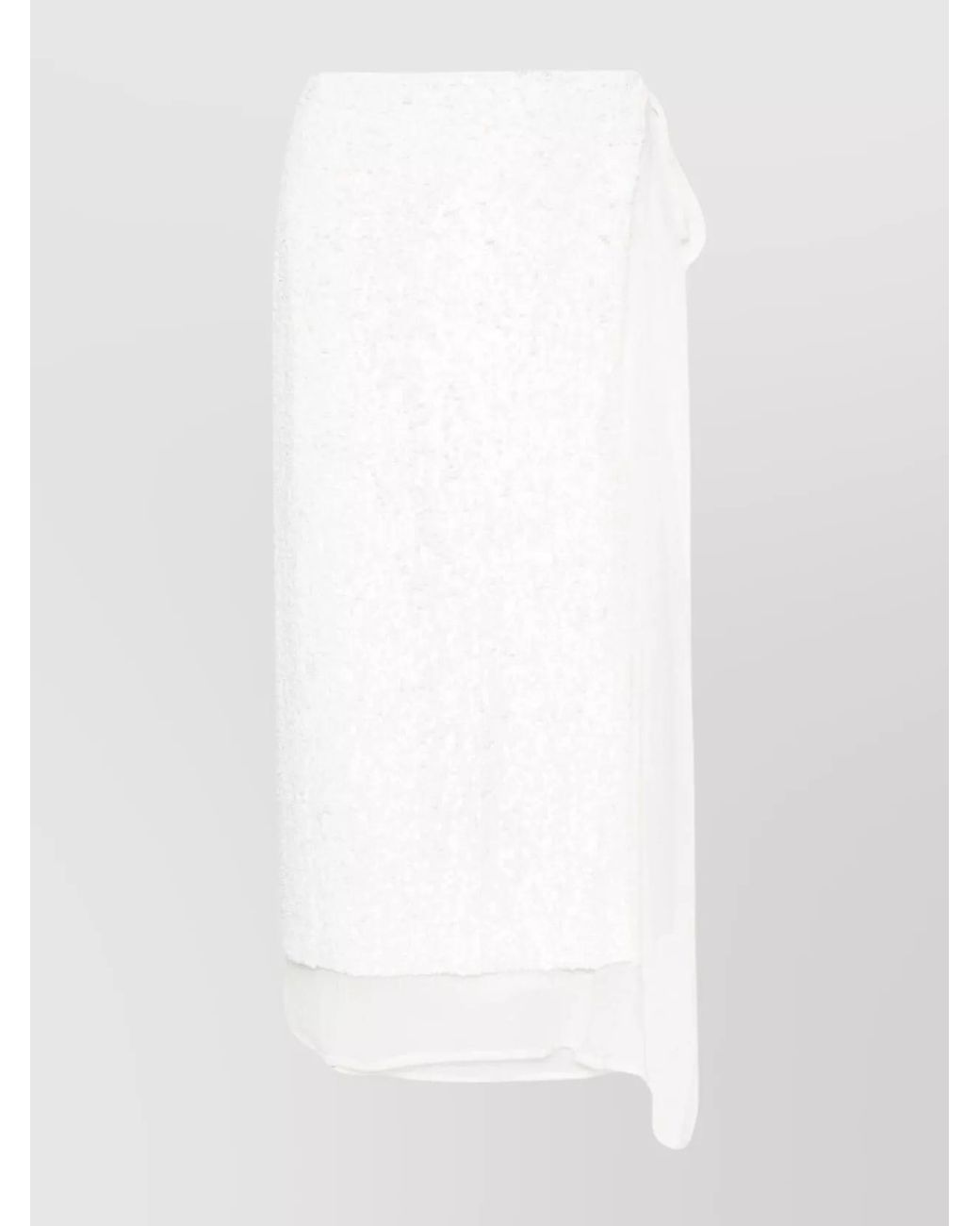 P.A.R.O.S.H. White Sequinned Wrap Layered Midi Skirt