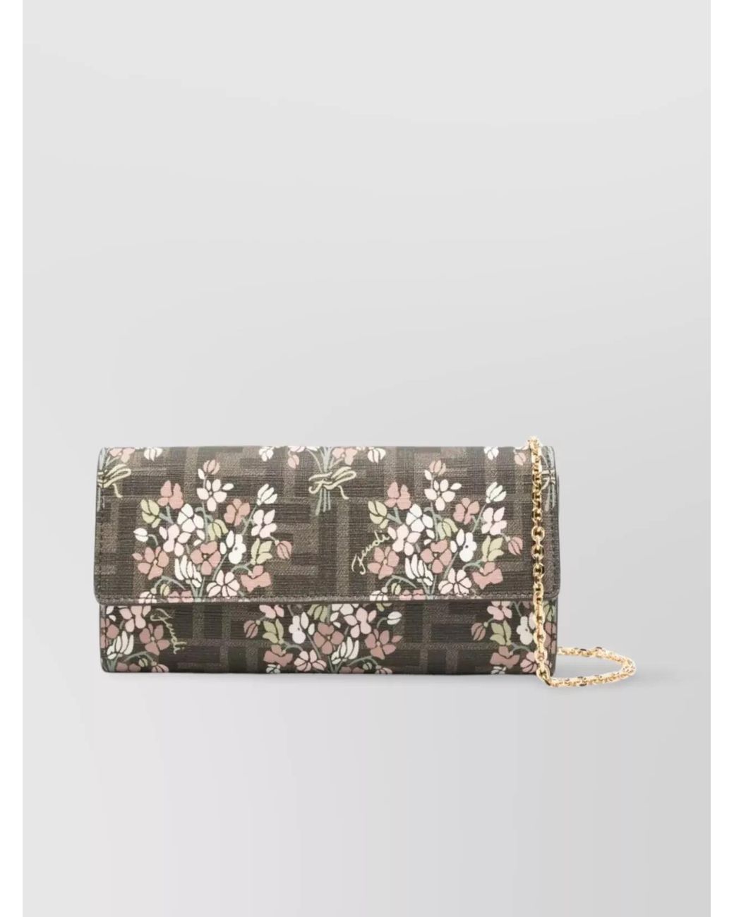 【FENDI】FF生地のチェーン付きフラワーブーケウォレット Fendi Roma チェーン付き 長財布 ファブリック ブラウン | Fendi