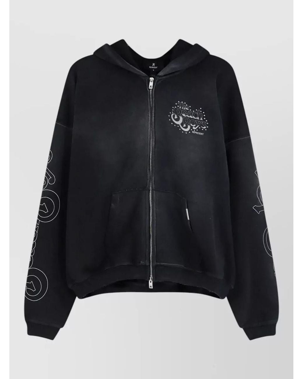 Represent Black Cotton Printed Hooded Zip Sweatshirt for men