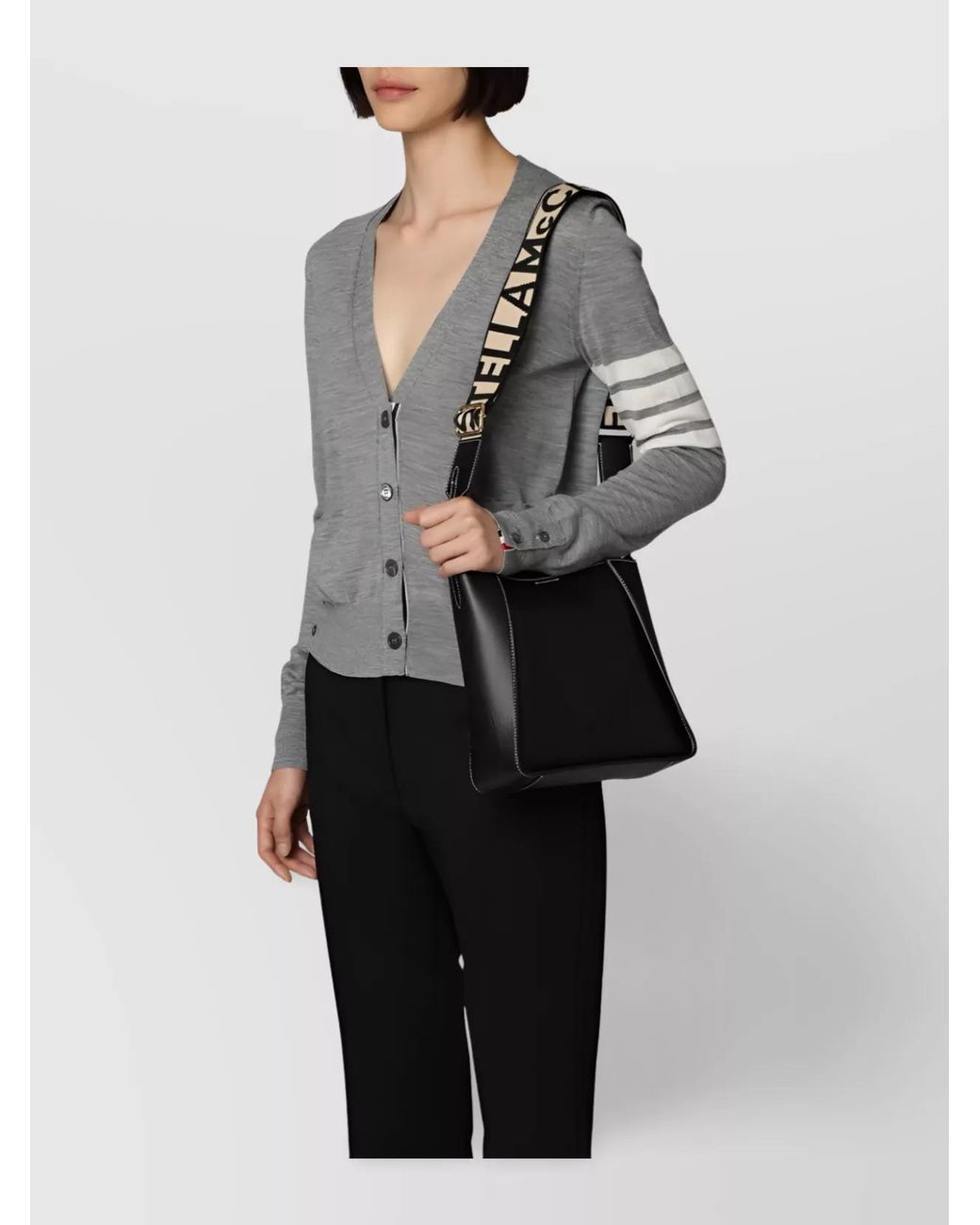 Stella McCartney Black Stella Logo Faux Leather Shoulder Bag